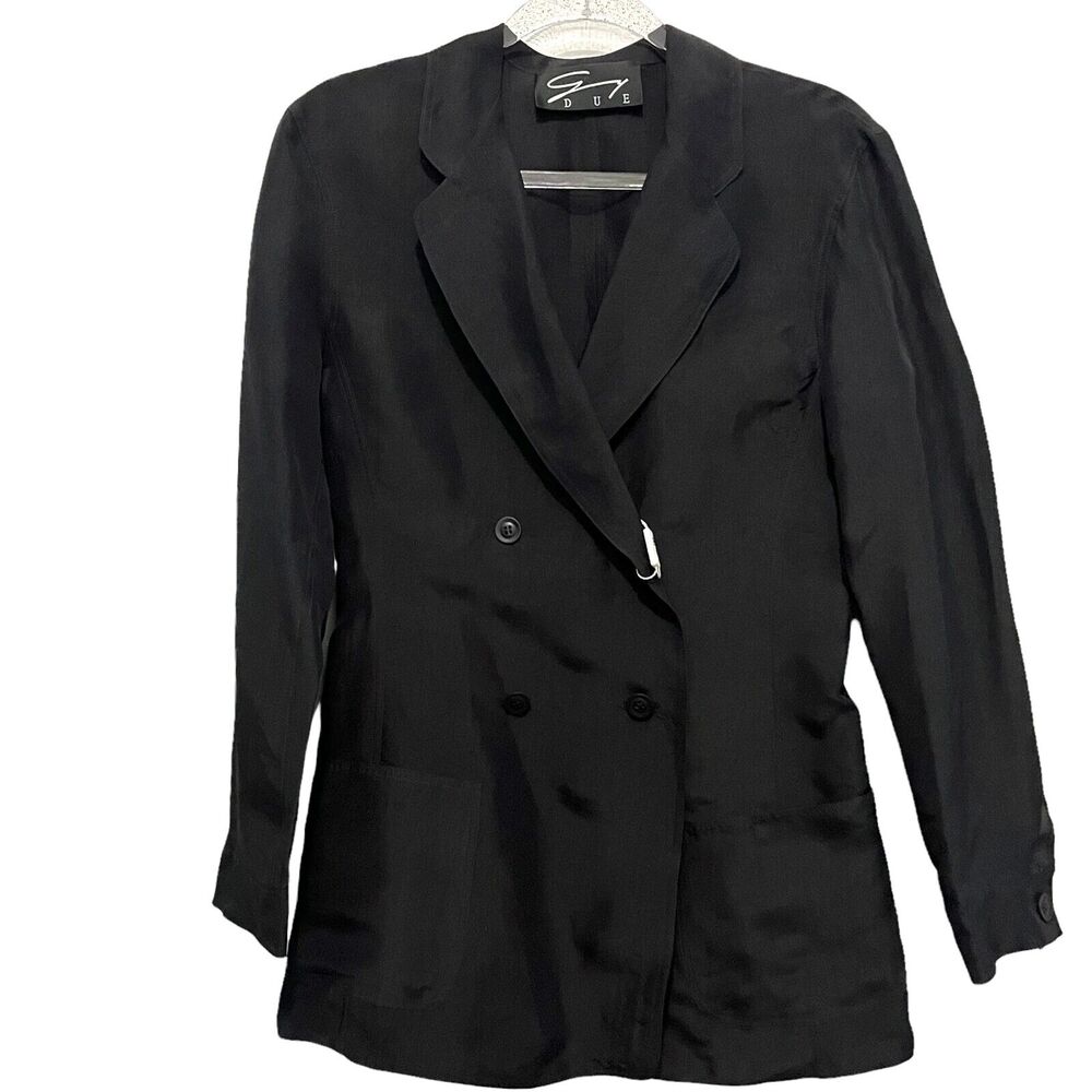 Gy Due Blazer Womens Size M Black Italian Double Breasted Minimalist Corporate